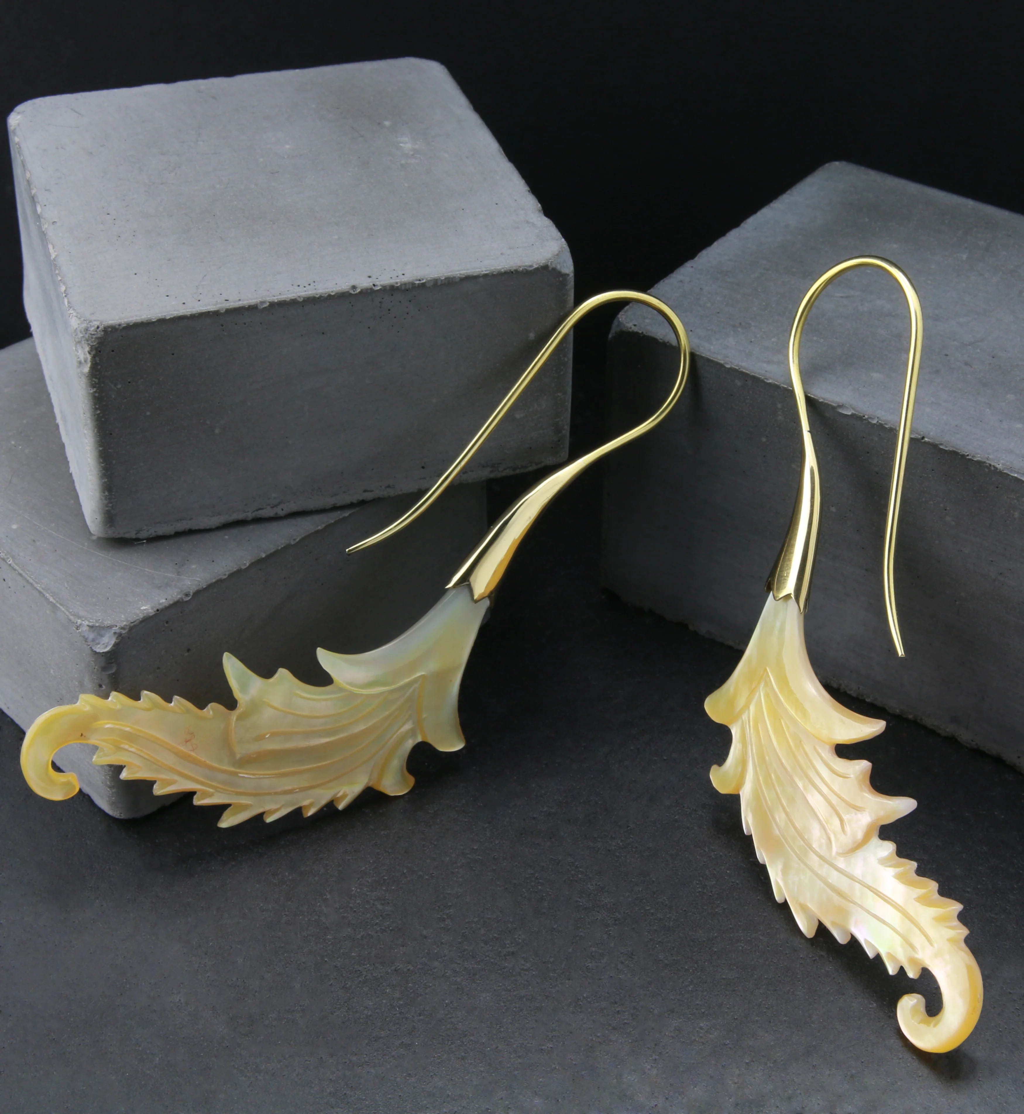 18G Feather Brass MOP Hangers / Earrings - Image 3