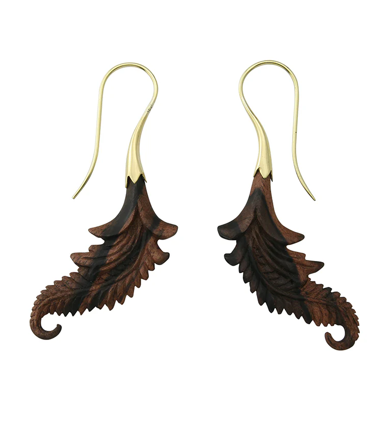 18G Feather Brass Wood Hangers / Earrings - Image 3