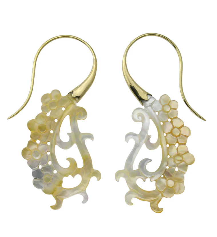 18G Floral Brass MOP Hangers / Earrings - Image 3
