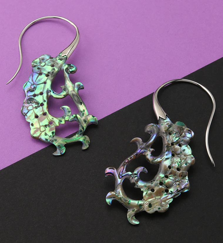 18G Floral White Brass Abalone Hangers / Earrings - Image 2