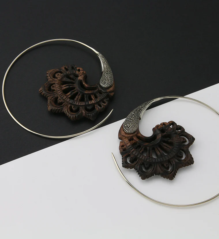 18G Florid White Brass Areng Wood Hangers / Earrings - Image 2