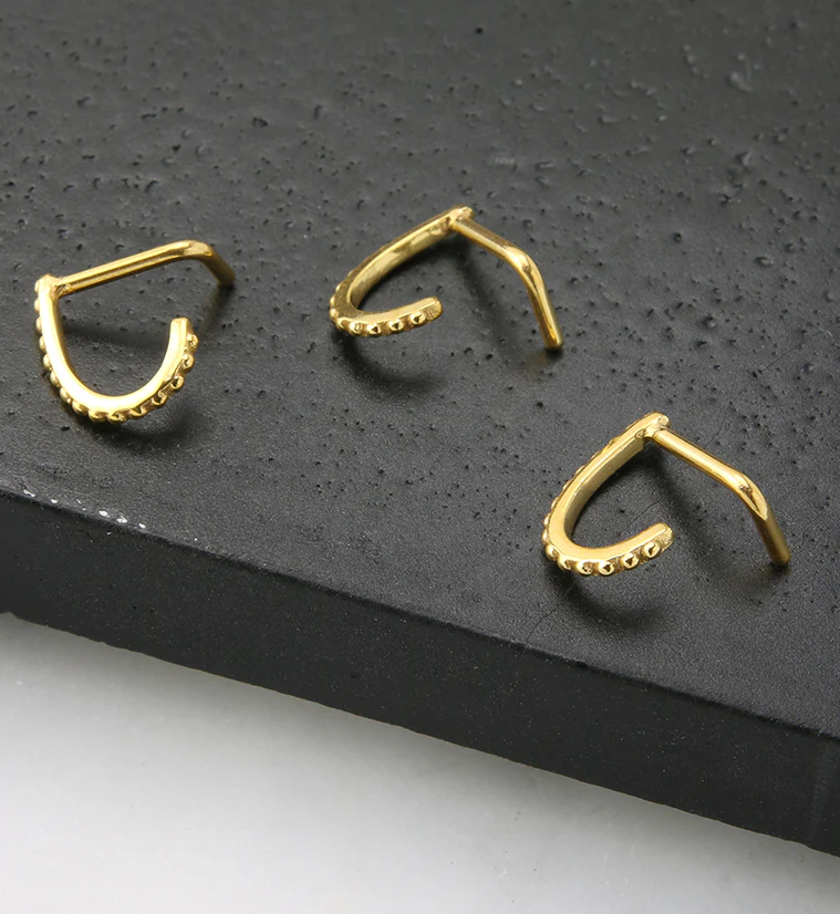 18G Gold PVD Beaded Line Nose Curve - Image 2