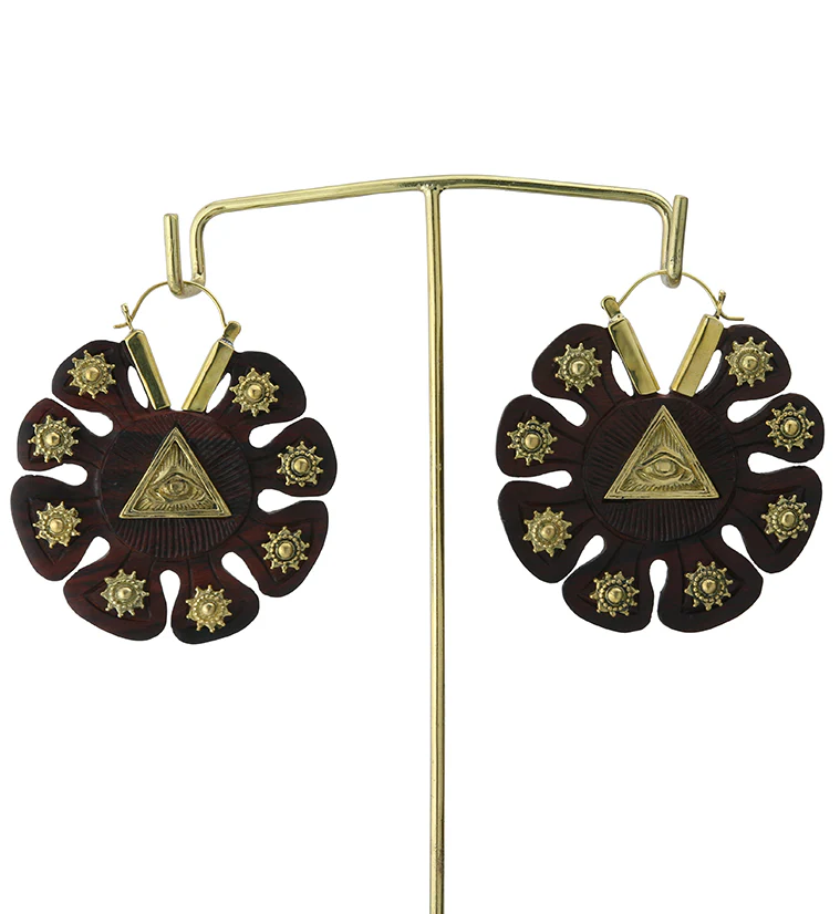 18G Illuminati Gold Engraved Wooden Hangers / Earrings - Image 3