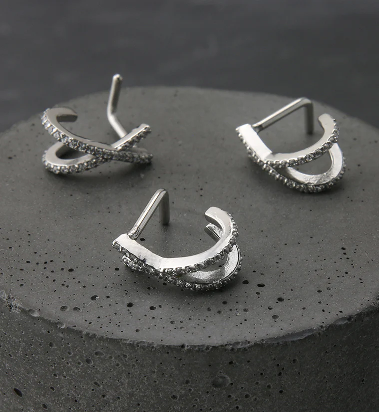 18G Intersect Double Line CZ Nose Curve - Image 2