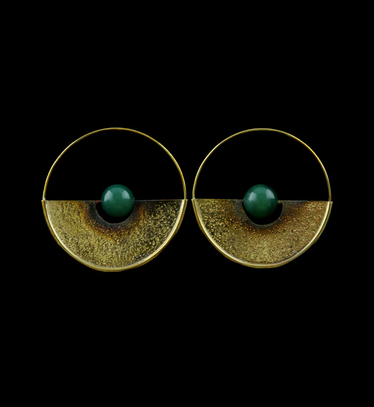 18G Meridian Jade Sphere Brass Earrings - Hangers