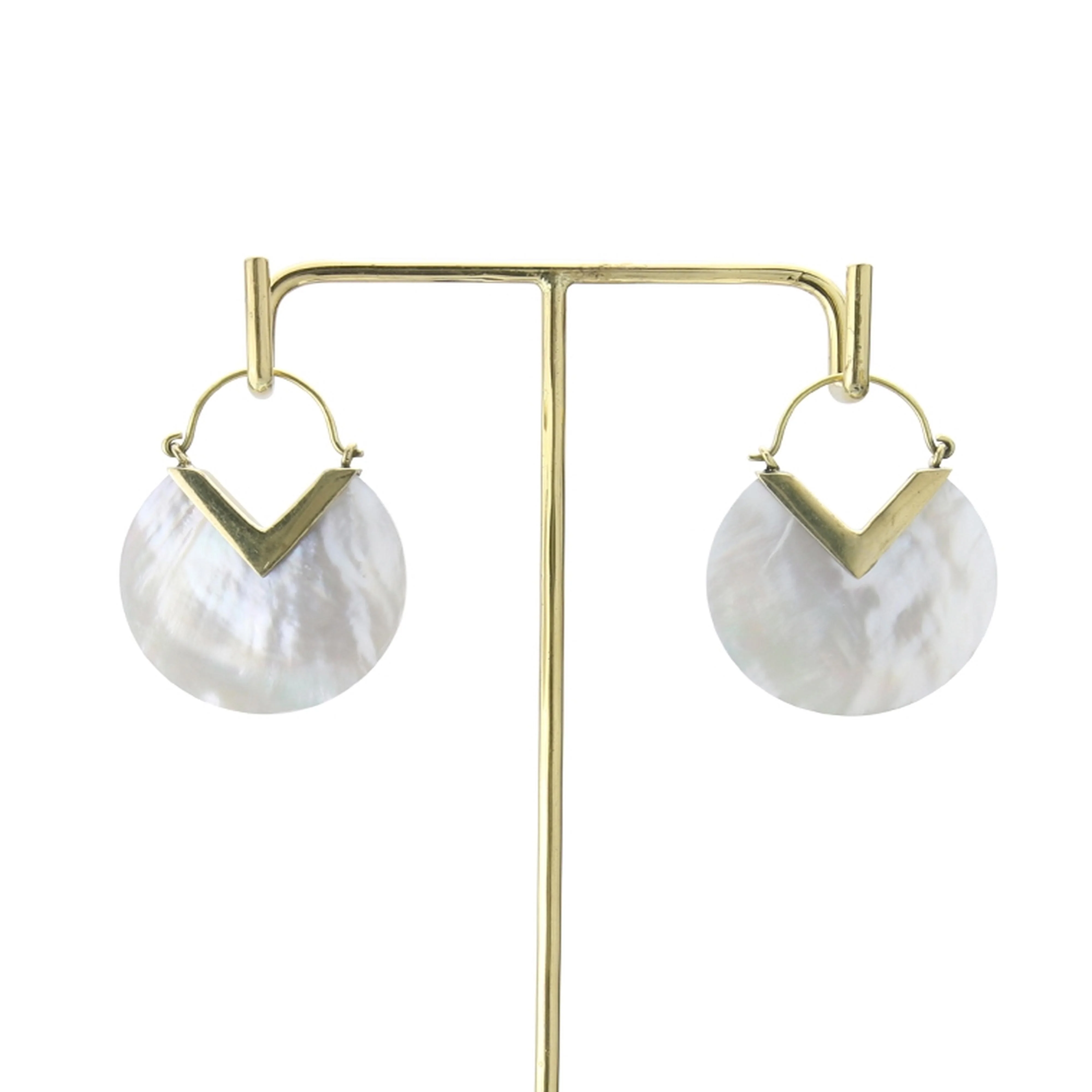 18G MOP Shell Disk Hoop Earrings - Image 3