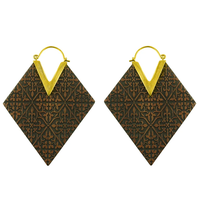 18G Ornamental Engraved Wooden Hangers - Earrings