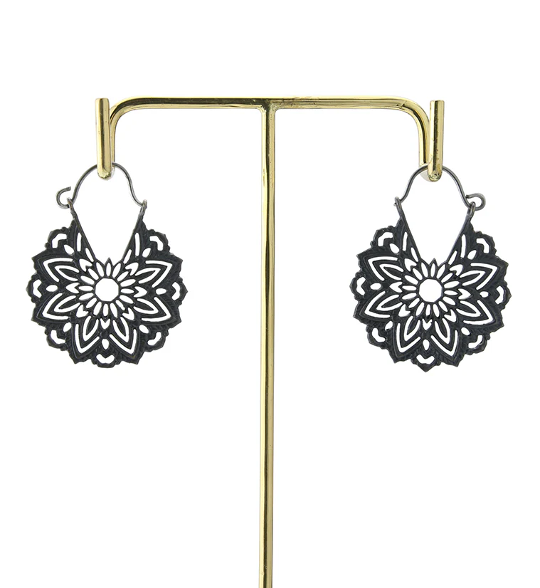 18G Ornate Mandala Black Brass Earrings - Image 4