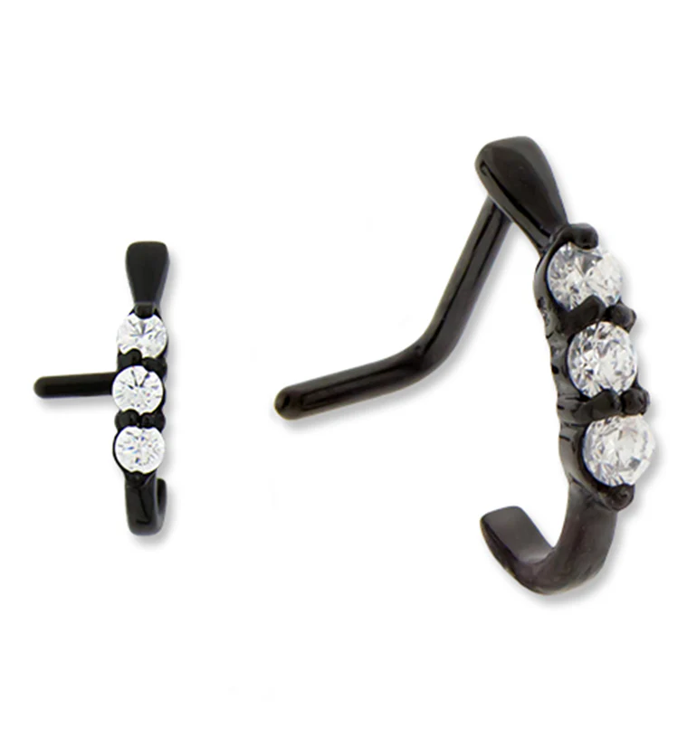 18G PVD Black Gilded Clear CZ Nose Curve Ring
