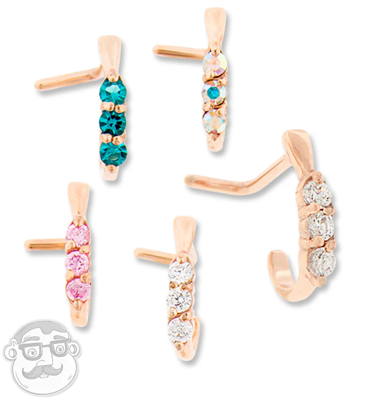18G PVD Rose Gold Gilded Aqua CZ Nose Curve Ring - Image 3