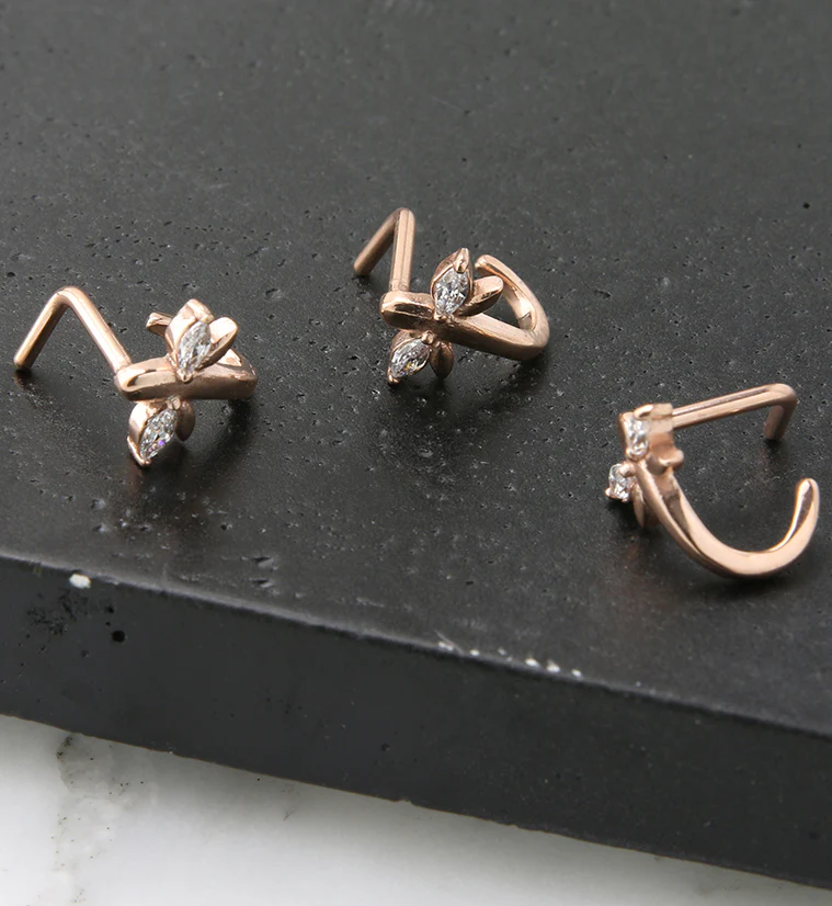 18G Rose Gold PVD Dragonfly CZ Nose Curve - Image 2