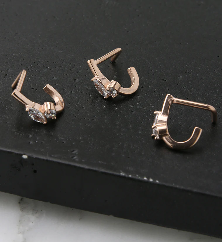 18G Rose Gold PVD Empress CZ Nose Curve - Image 2