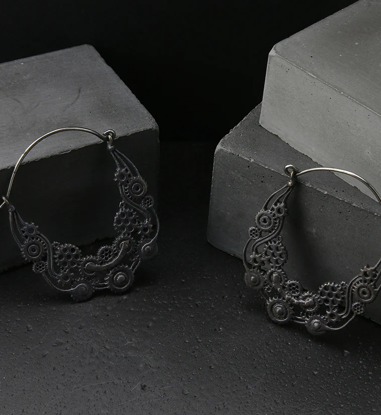 18G Steampunk Black Brass Earrings - Image 3