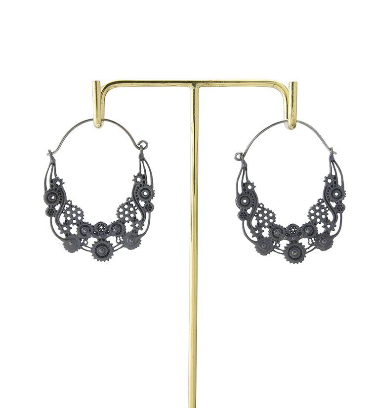 18G Steampunk Black Brass Earrings - Image 4