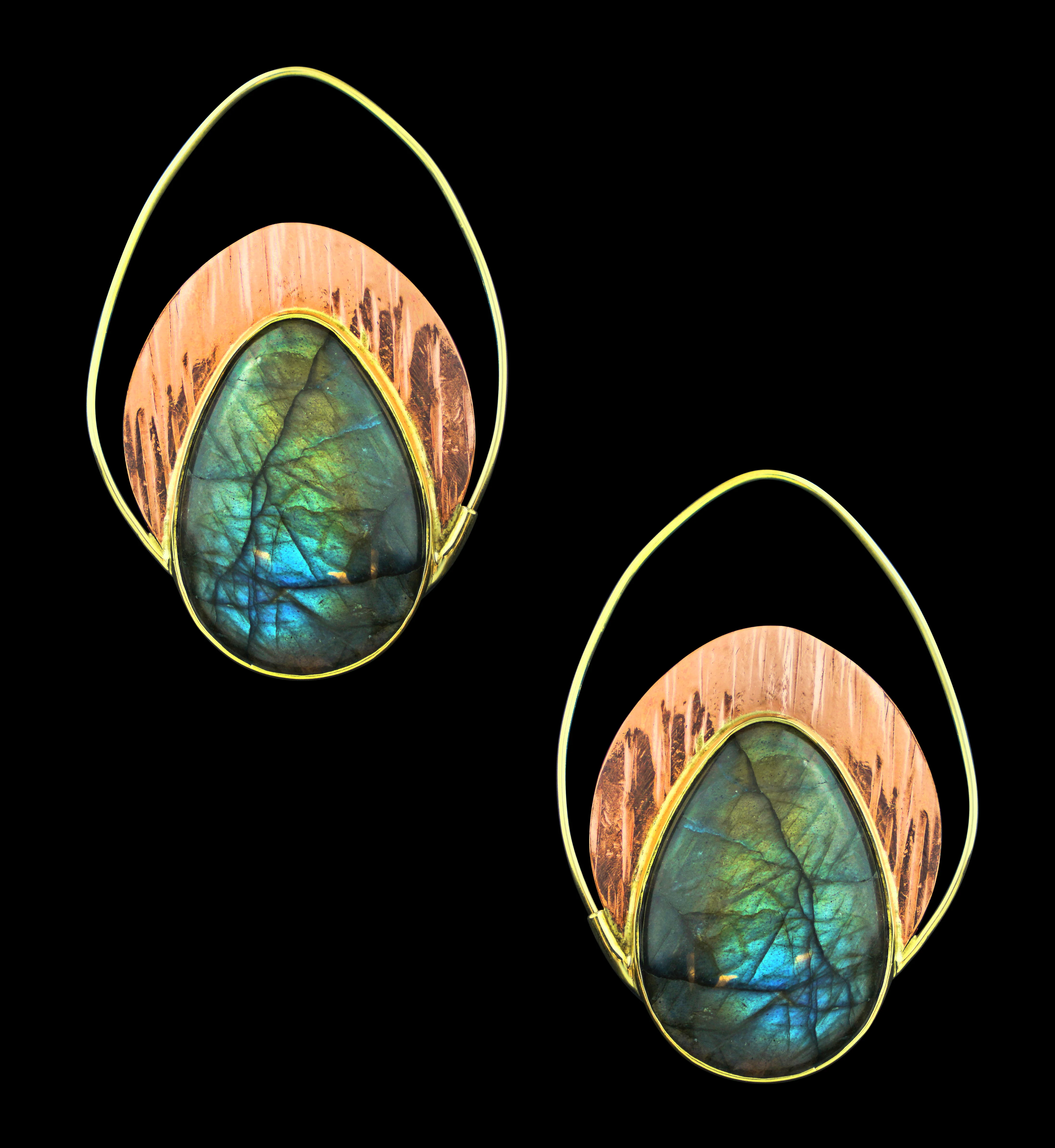 Labradorite Stone Rogue Brass Teardrop Hangers - Earrings - Image 3