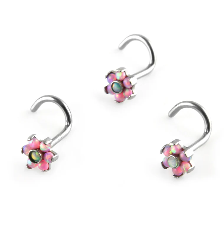 18G Titanium Pink Opalite Flower Nose Screw - Image 3