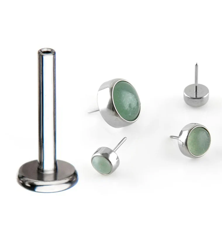 18G Titanium Threadless Labret + Aventurine Stone Top