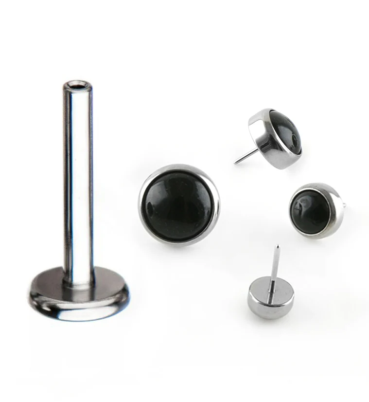 18G Titanium Threadless Labret + Black Obsidian Top