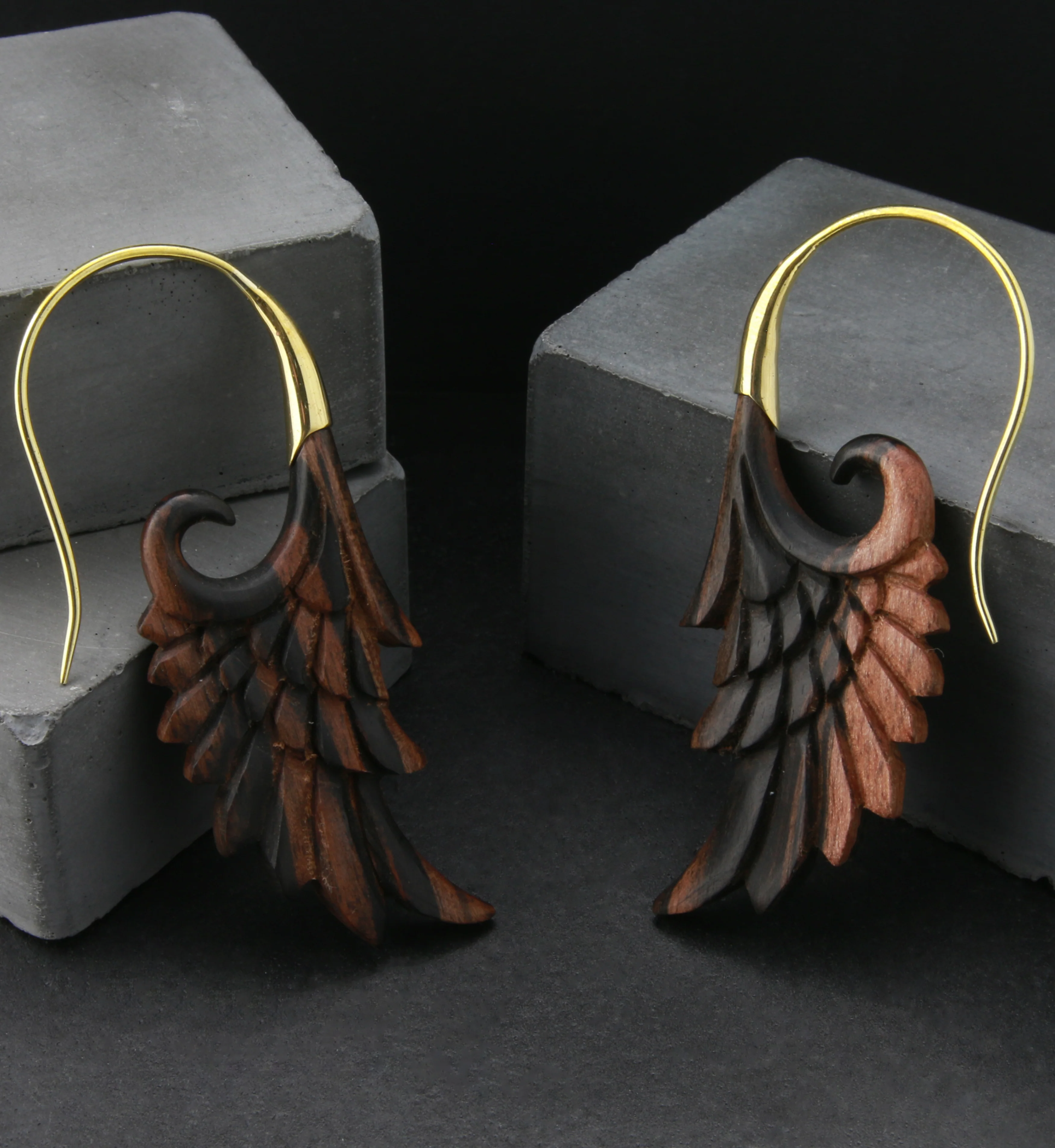 18G Wing Brass Areng Wood Hangers / Earrings - Image 3