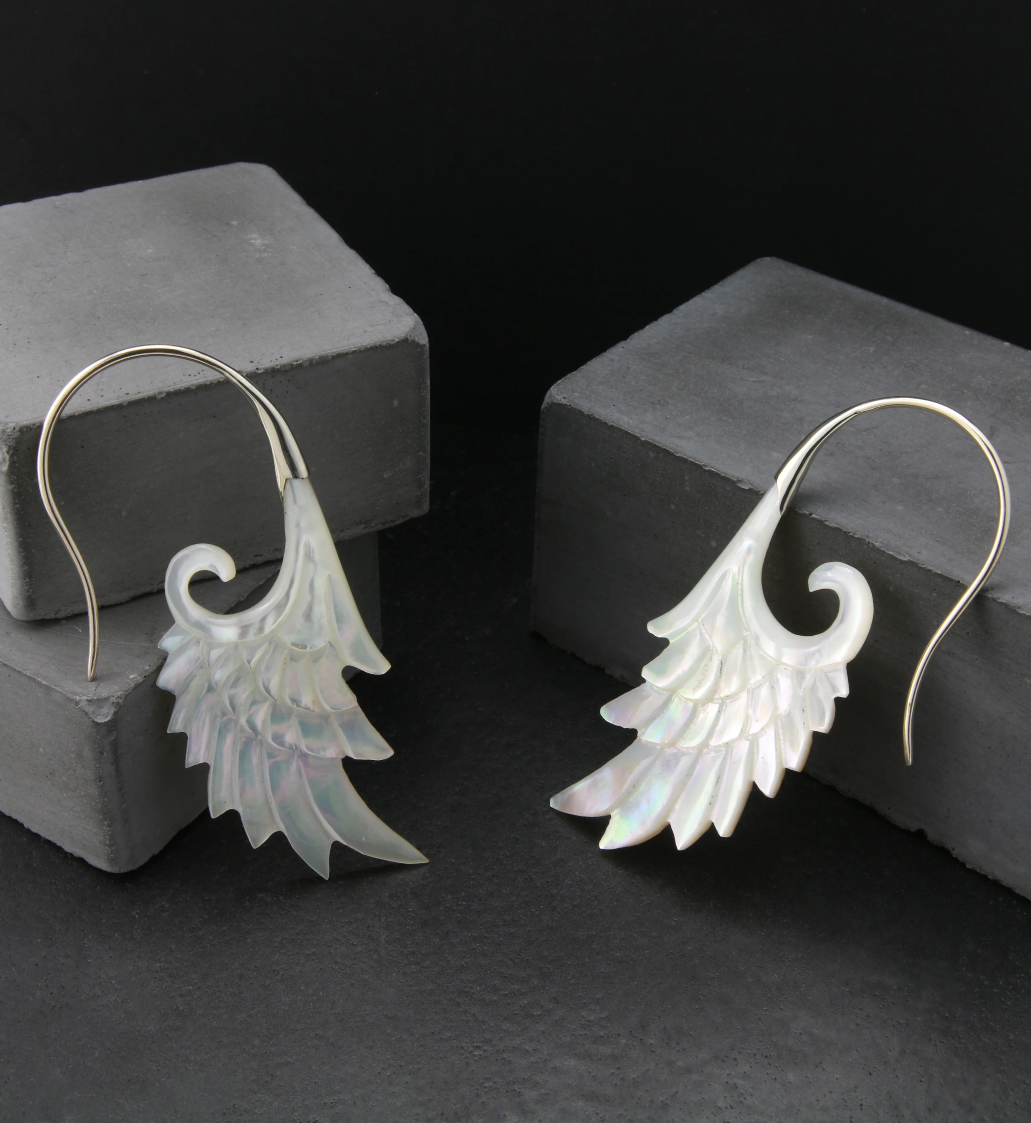 18G Wing White Brass MOP Hangers / Earrings - Image 3