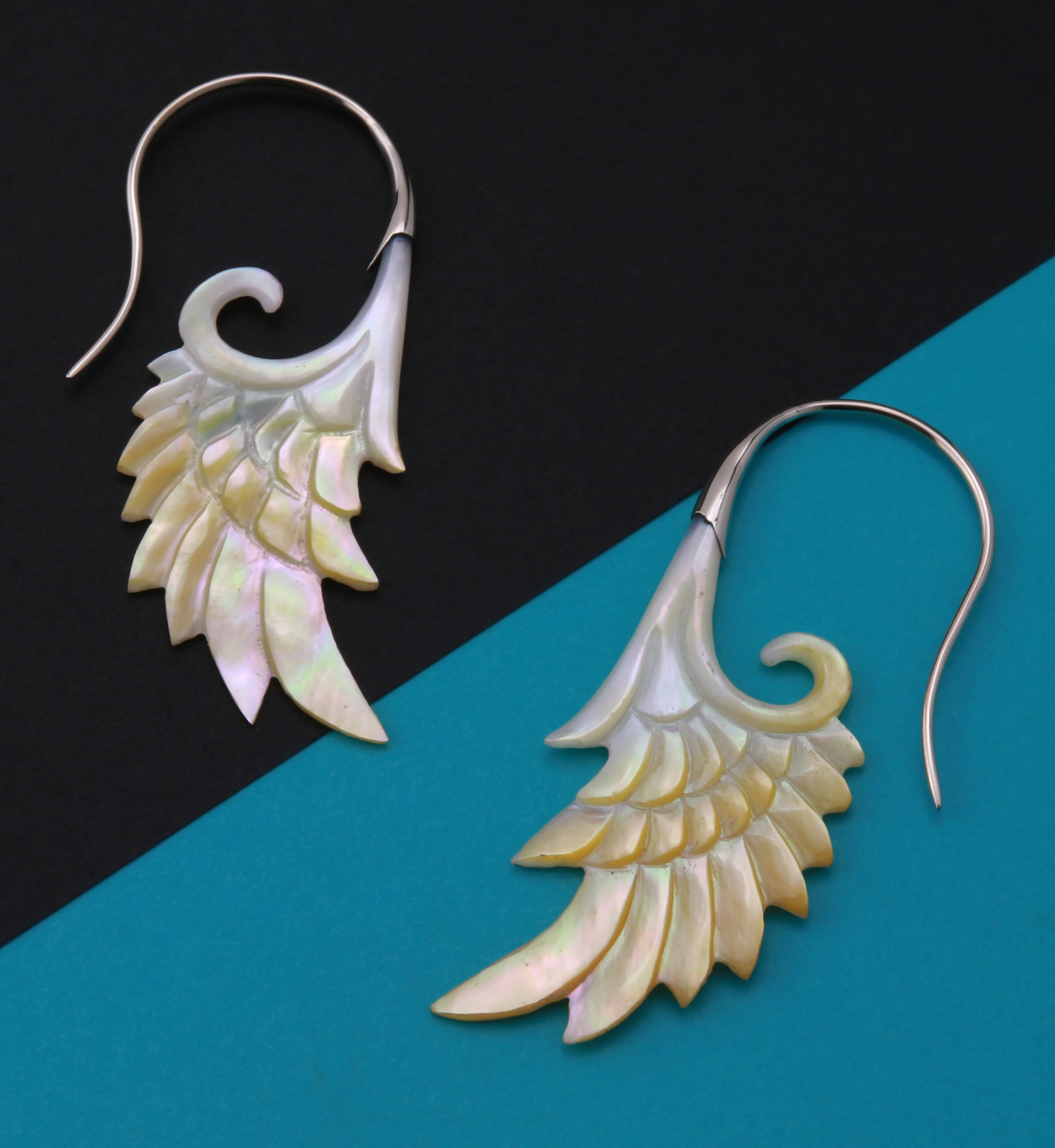 18G Wing White Brass MOP Hangers / Earrings - Image 4