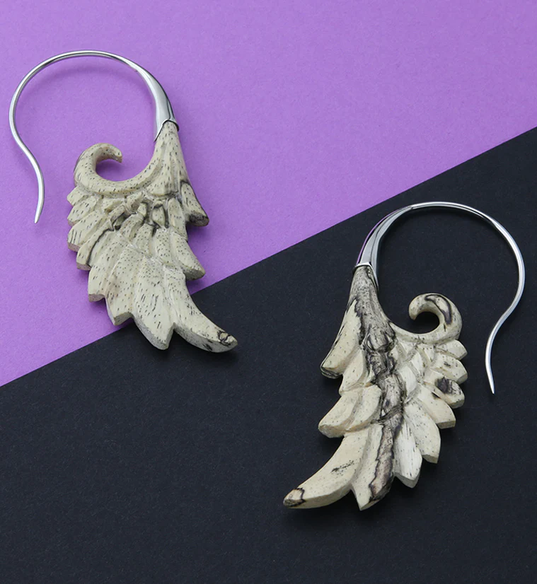 18G Wing White Brass Tamarind Wood Hangers / Earrings - Image 2