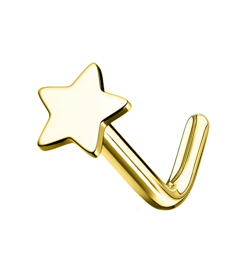 14kt Gold Star L Shaped Nose Ring
