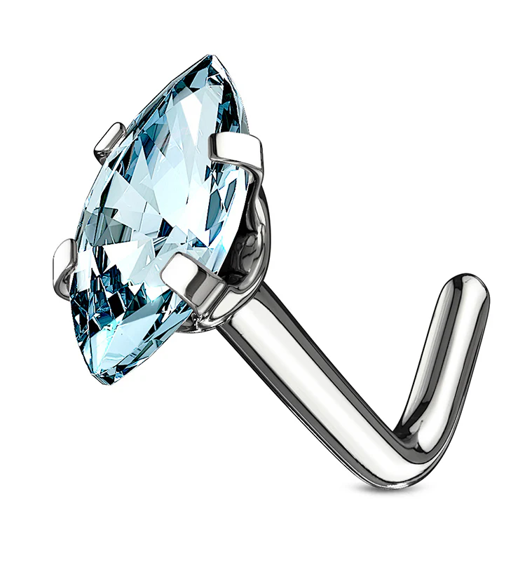 20G Aqua Oval CZ Stainless Steel L Bend Nose Ring