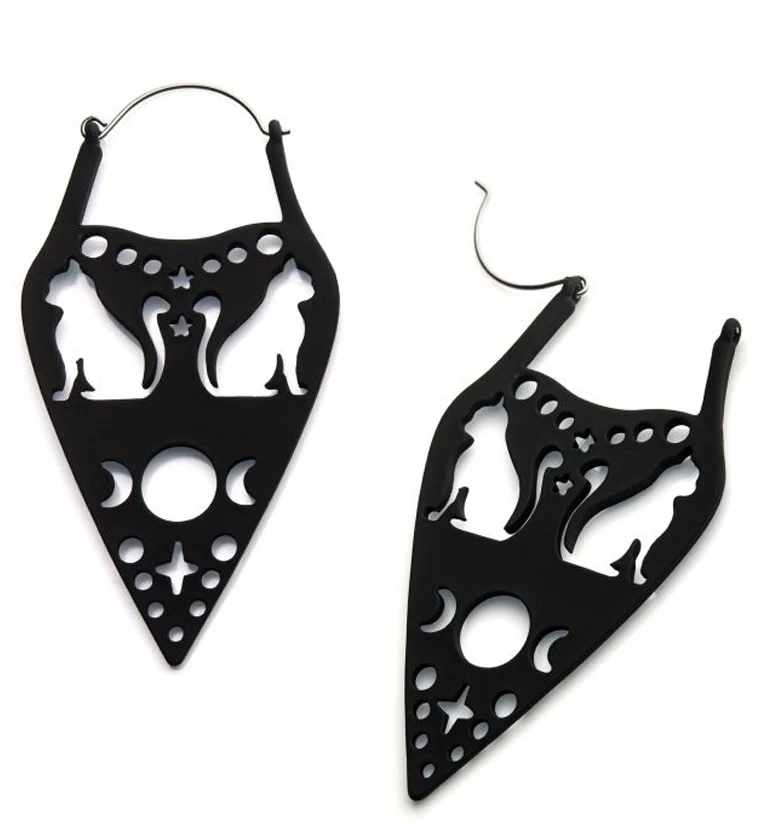 20G Black Cat & Moon Plug Hoops