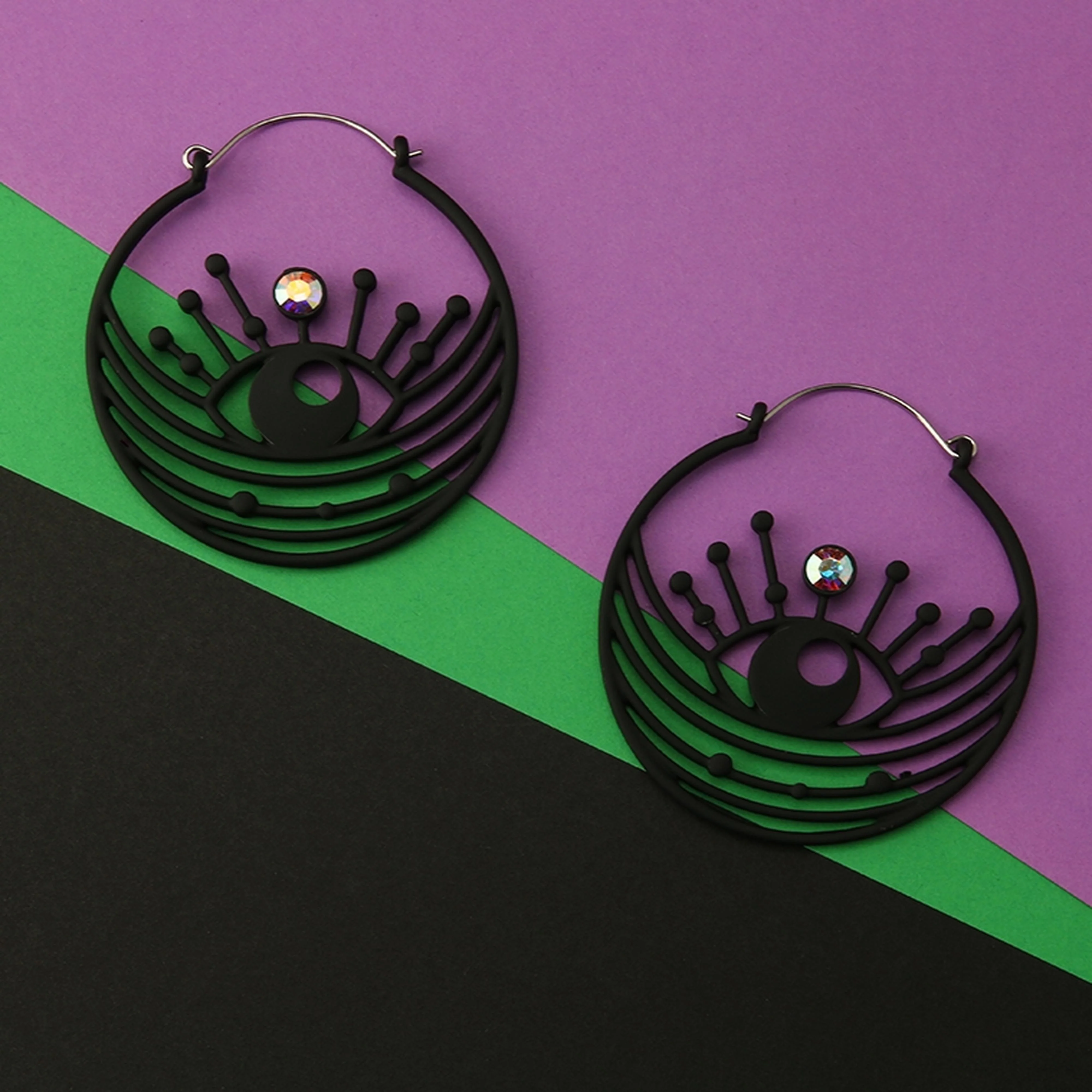 20G Black Eye Gem Plug Hoops - Image 2