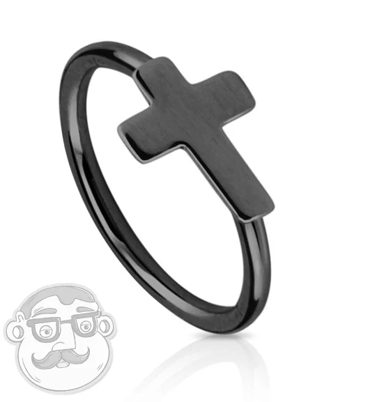 20G Black Stainless Steel Cross Seamless Ring - Image 2