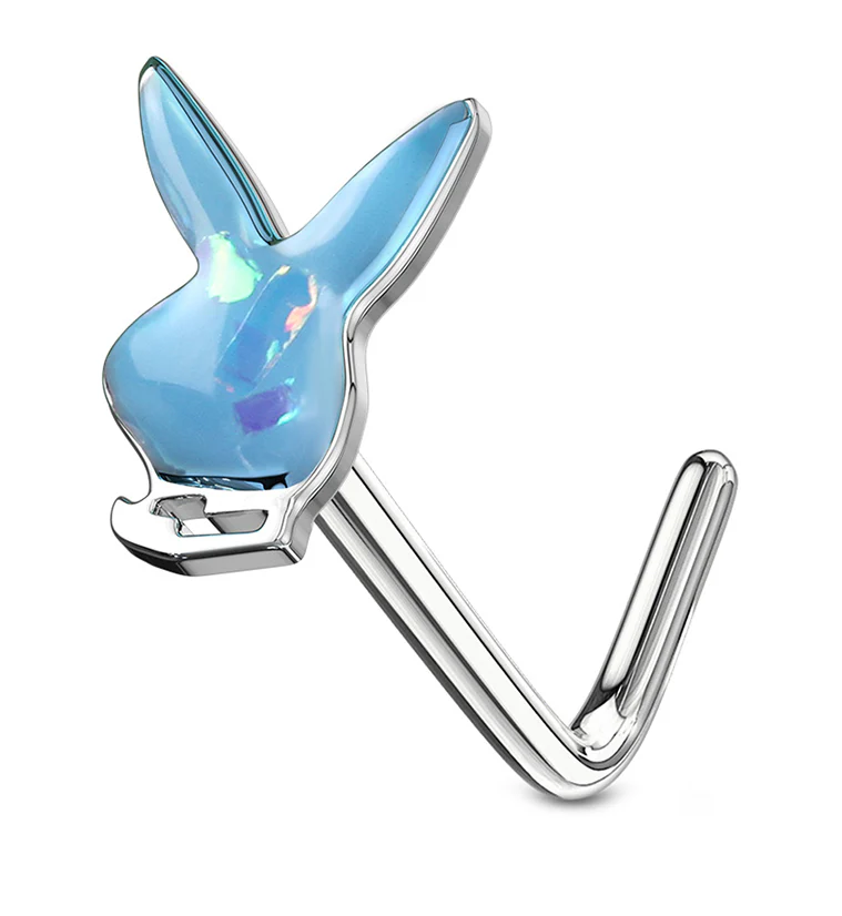 20G Blue Playboy Bunny L Bend Nose Ring