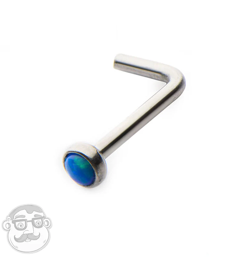 20G Blue Synthetic Opalite Stainless Steel L Bend Nose Ring