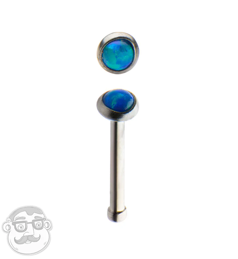 20G Blue Synthetic Opalite Stainless Steel Nosebone