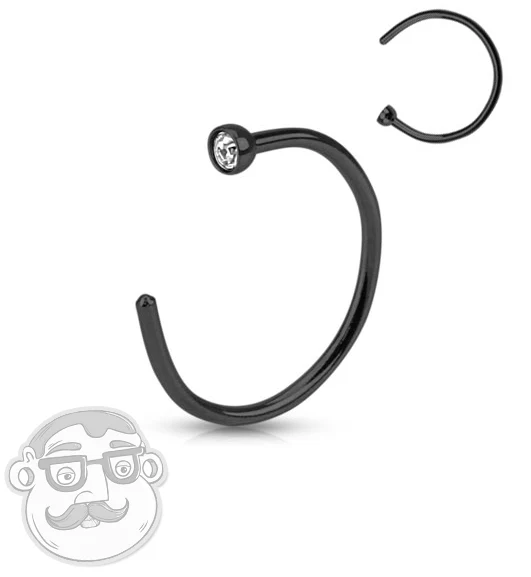 Clear Gem Black Stainless Steel Nose Hoop Ring - Image 2