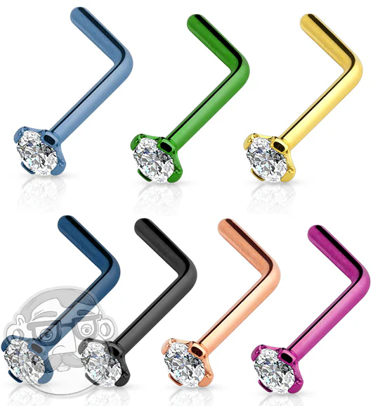 20G CZ Gem Top L Bend Nose Stud