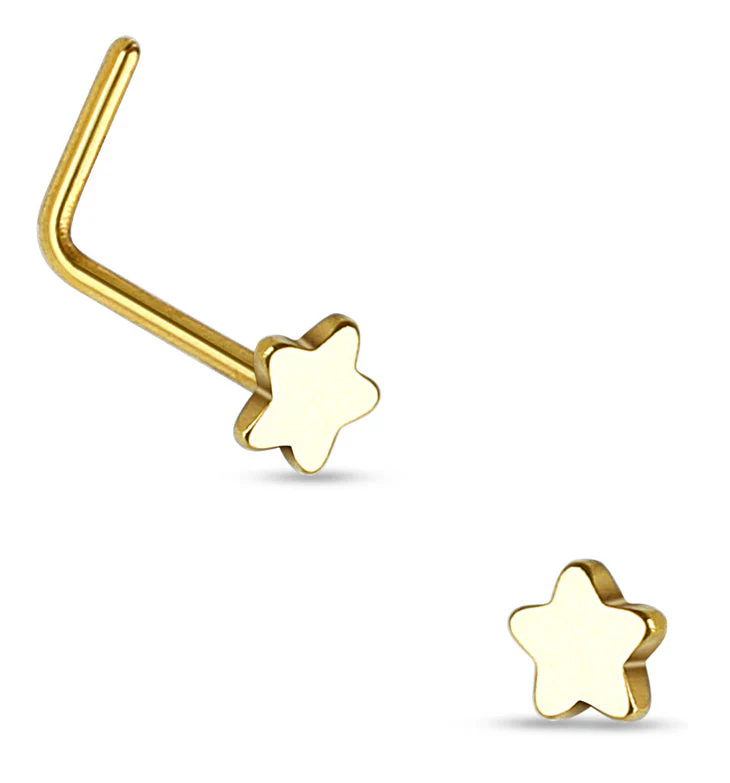 20G Golden Star Top Stainless Steel L Bend Nose Ring