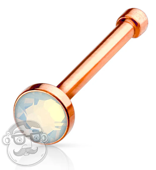 20G Opalite Flat Top Rose Gold PVD Steel Nose Stud