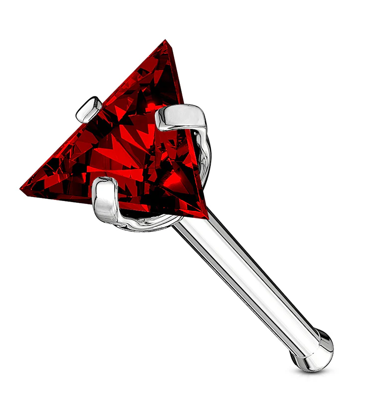 20G Red Triangle CZ Stainless Steel Nosebone