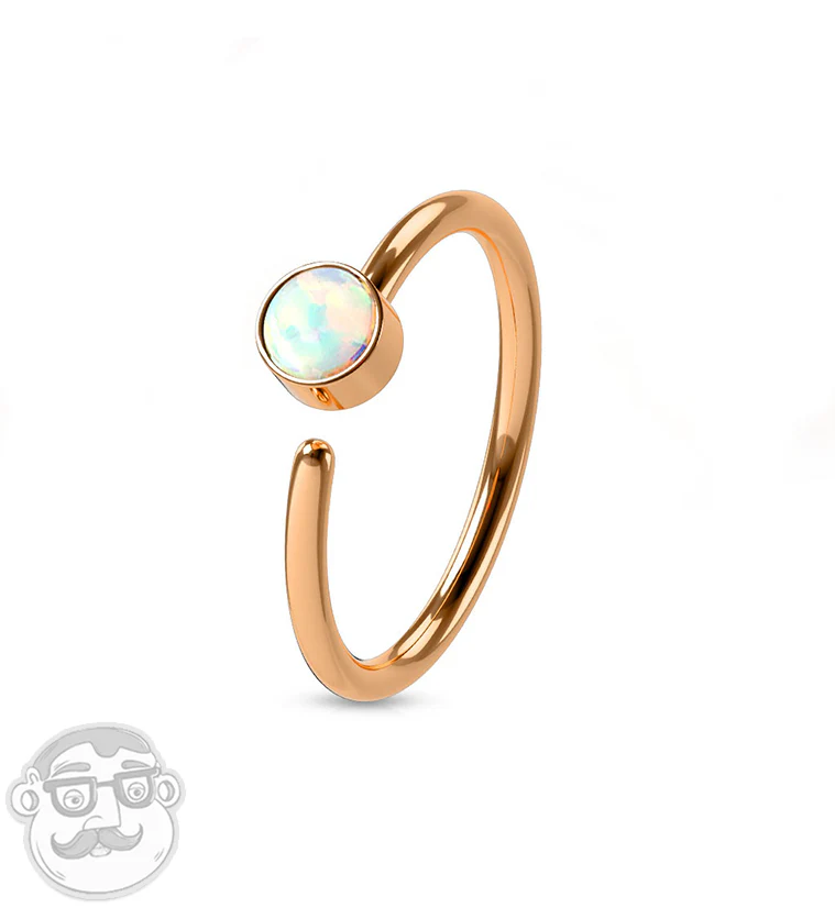 20G Rose Gold PVD Opalite Top Hoop Ring - Image 2