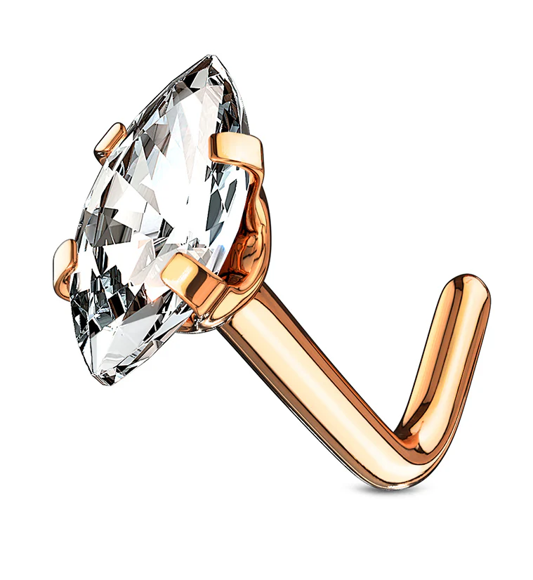 20G Rose Gold PVD Oval CZ Stainless Steel L Bend Nose Ring