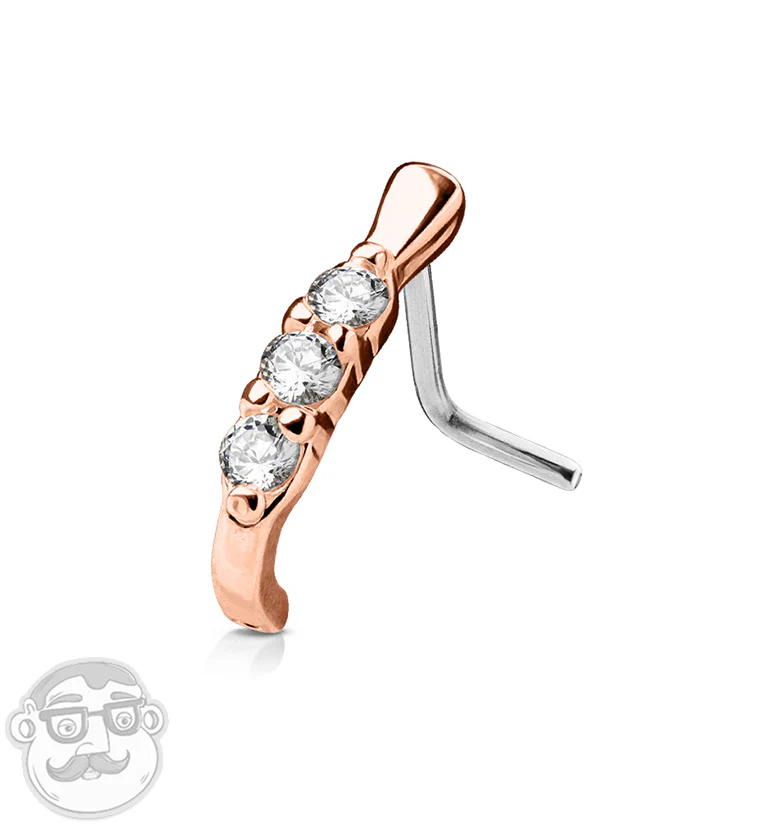 20G Rose Gold Triple CZ Nose Curve Ring