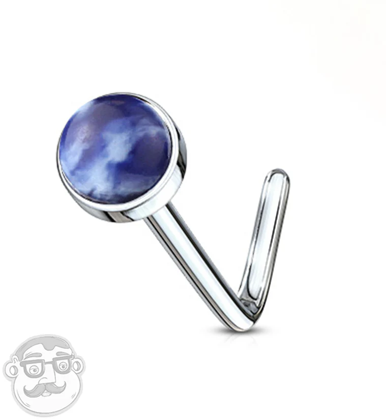 20G Sodalite Stone Top L Bend Nose Ring