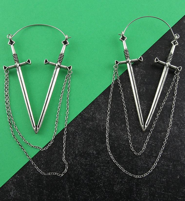 20G Sword & Chain Plug Hoops - Image 4