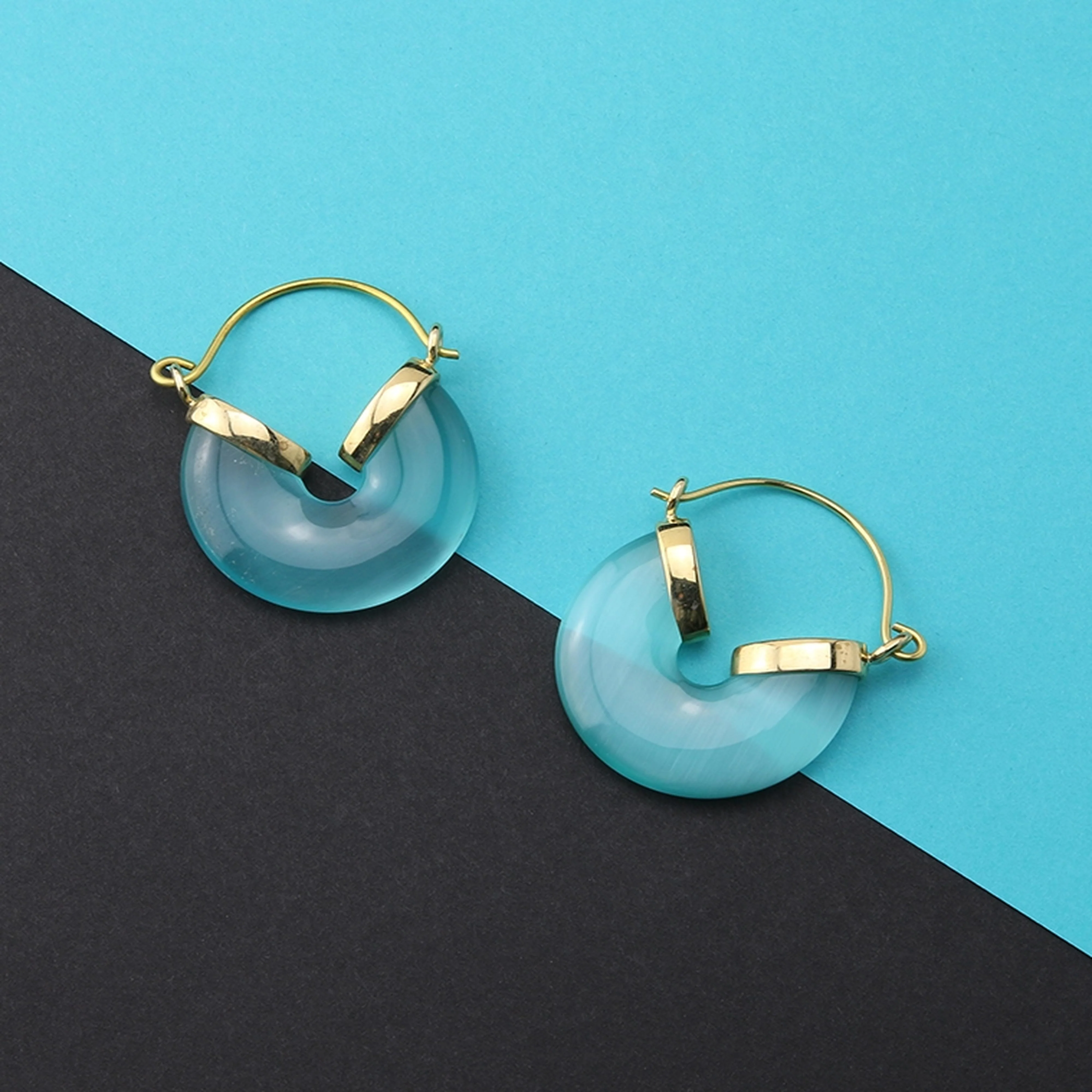 20G Turquoise Cat's Eye Halo Hangers - Earrings - Image 2