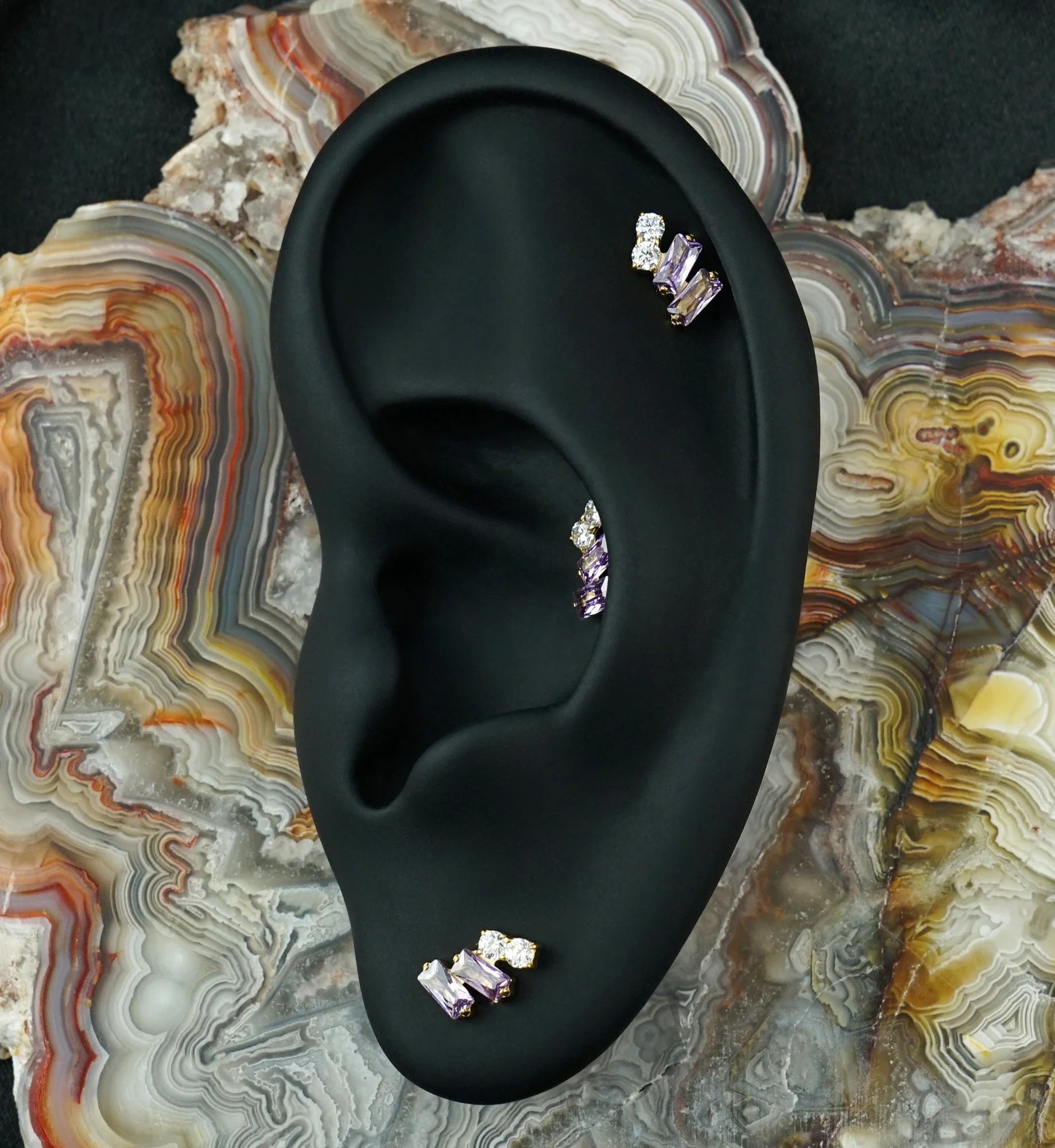 24kt Gold PVD Afterglow Amethyst CZ Titanium Threadless Top - Image 2