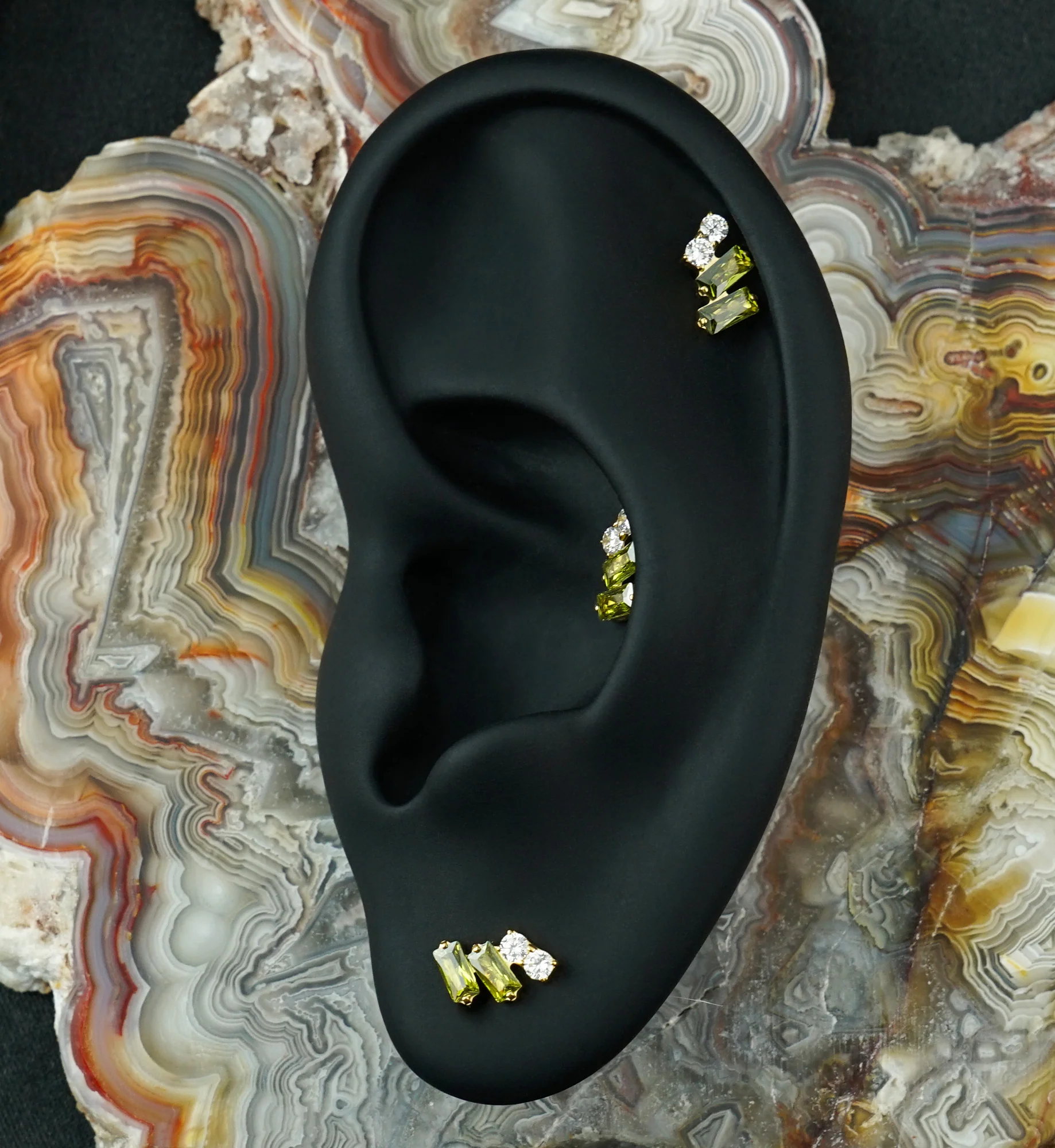 24kt Gold PVD Afterglow Olive Green CZ Titanium Threadless Top - Image 2