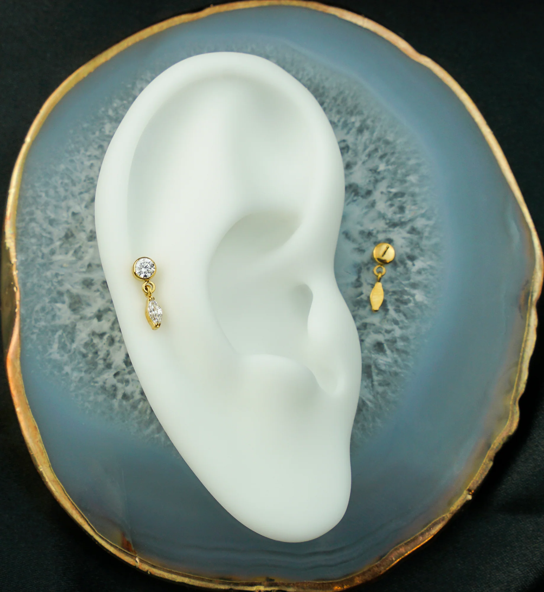 24kt Gold PVD Bezel Clear CZ Marquise Dangle Titanium Threadless Top - Image 2