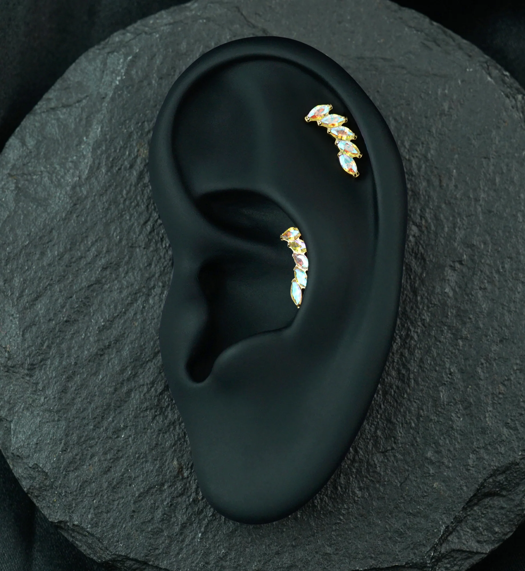 24kt Gold PVD Cascade Rainbow Aurora CZ Titanium Threadless Top - Image 2