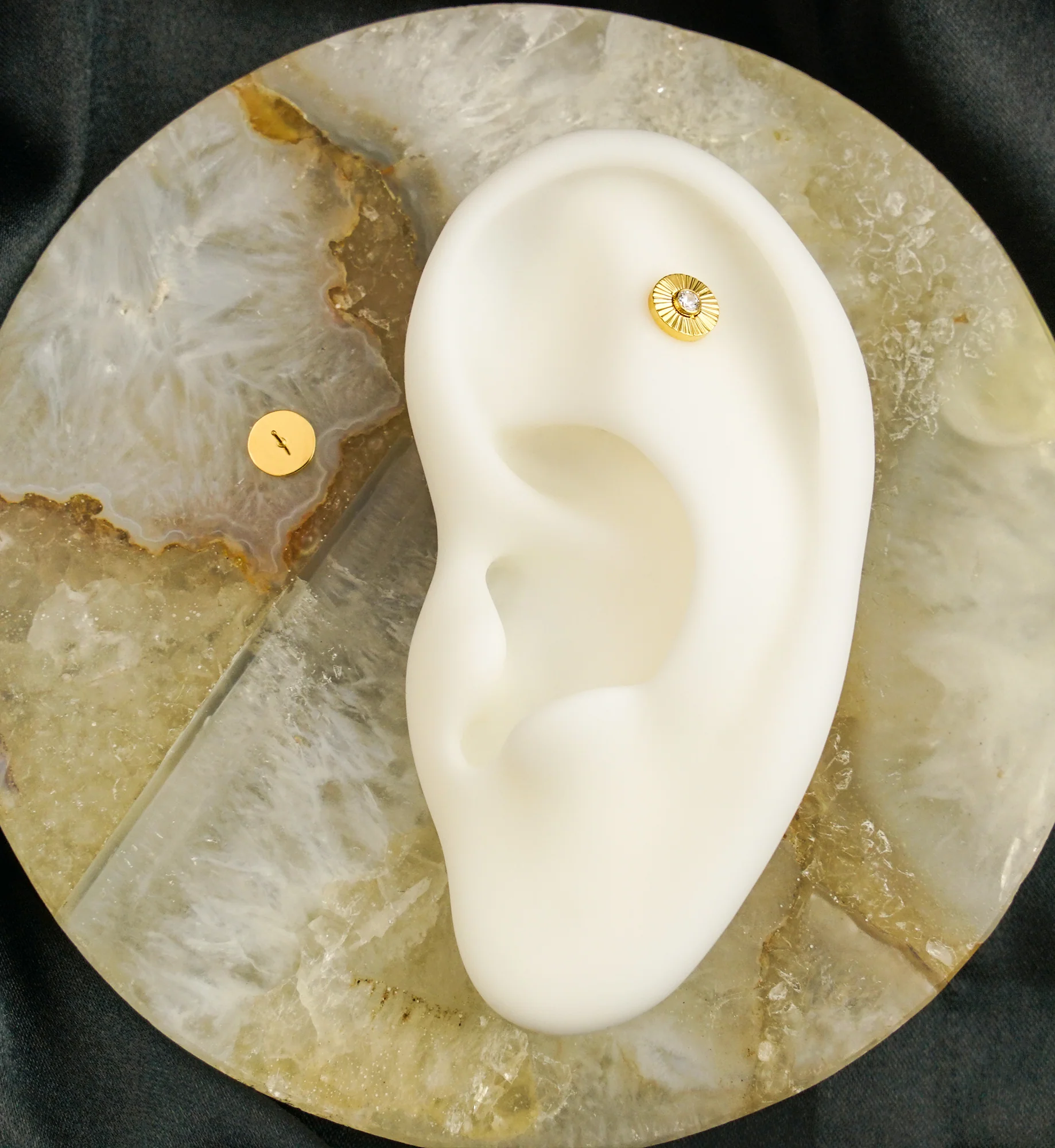 24kt Gold PVD Score Disk Clear CZ Threadless Titanium Top - Image 2